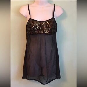 Y2K Victoria’s Secret Black Sheer Mesh Slip Chemise size Small